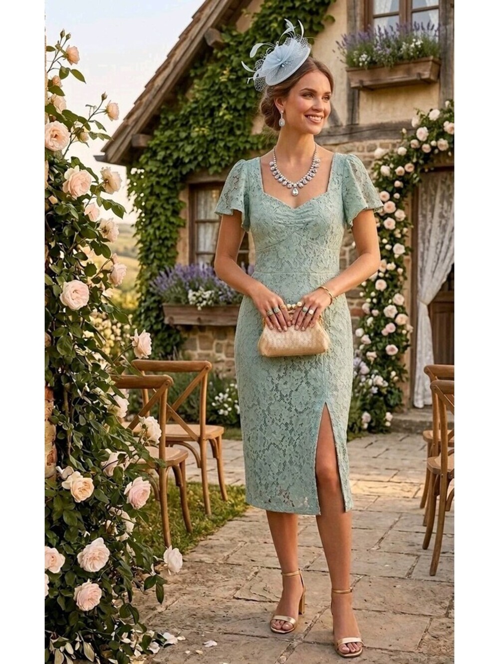 City Chic Maisie Lace Midi Dress Mint Green Pastel Occasion Wedding Size 12